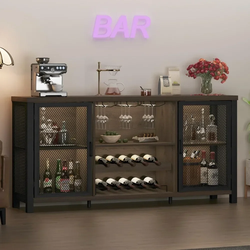 

Wine Bar Cabinet Industrial Bar Cabinet Farmhouse for Liquor and Glasses Sideboard Buffet Cabinet with Storage Rack