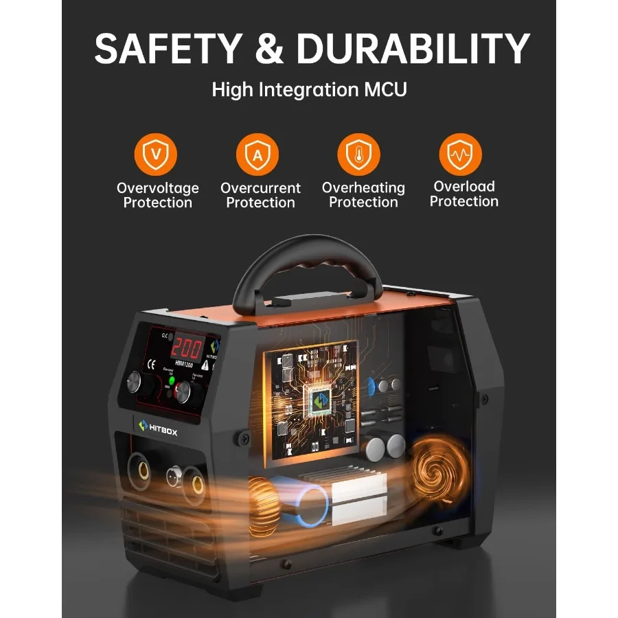 HITBOX 140A MIG Welder Gasless 110V 220V Dual Voltage Flux Core Welder Flux MIG Lift TIG Stick 3 In 1 Synergy MIG Welding Machi