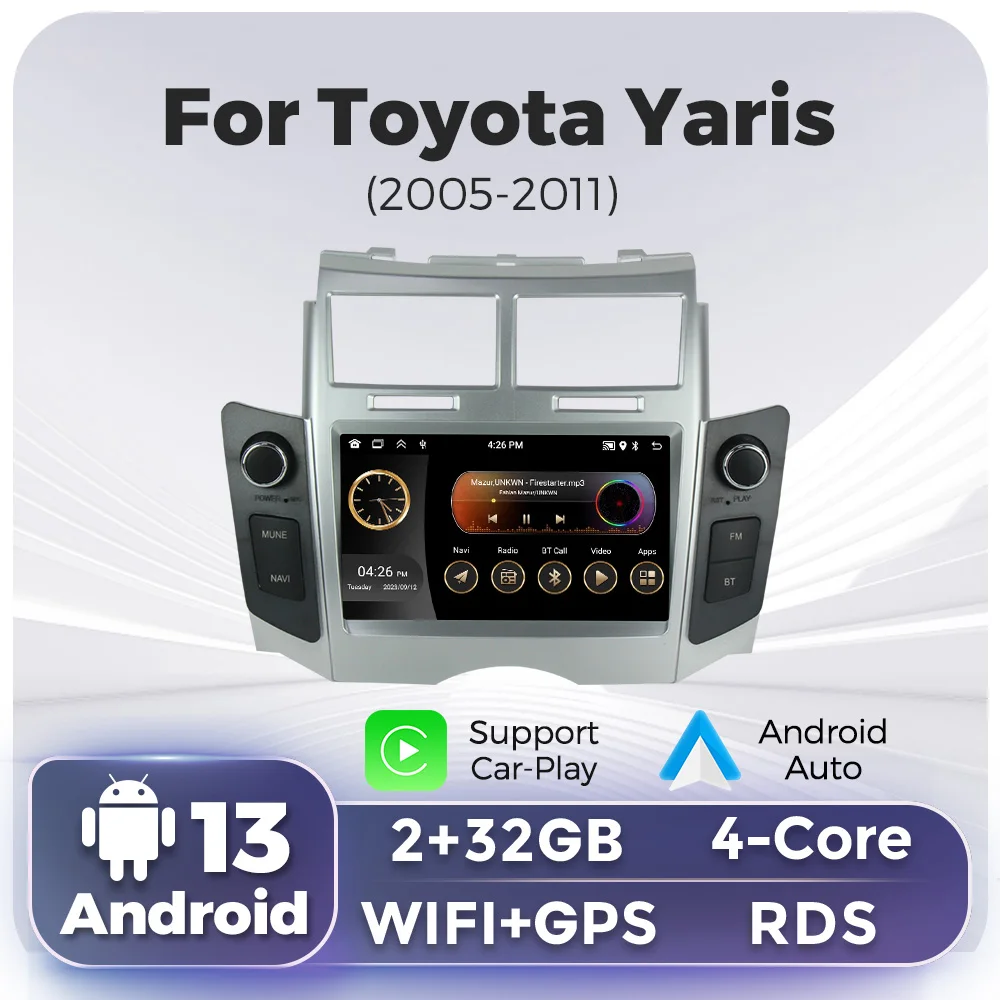 7'' Android 13 Car Radio Multimedia Player For Toyota Yaris 2007-2012 GPS Navigation Wireless CarPlay Android Auto 2 Din Stereo