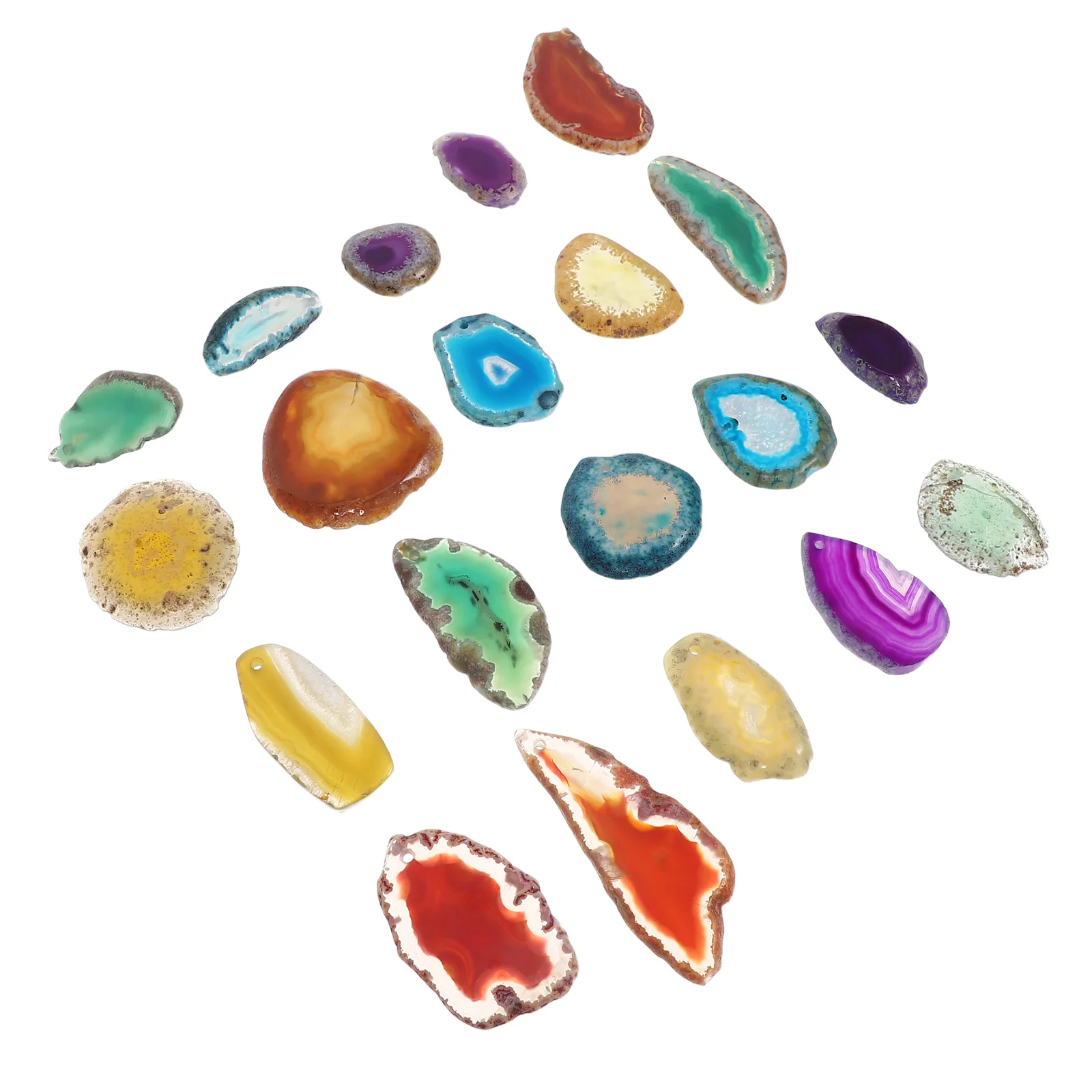 

20Pcs Colorful Agate Slices Natural Drilled Agate Slabs Coasters Wind Chime Pendant Jewelry Accessories Beautiful Natural Agates