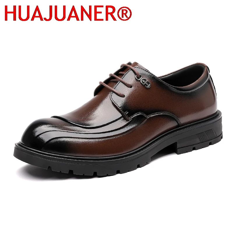 

2026 Autumn British Business Platform Shoes for Men Solid Color Fashion Casual Leather Shoes Male New Designer Wedding Shoe Man