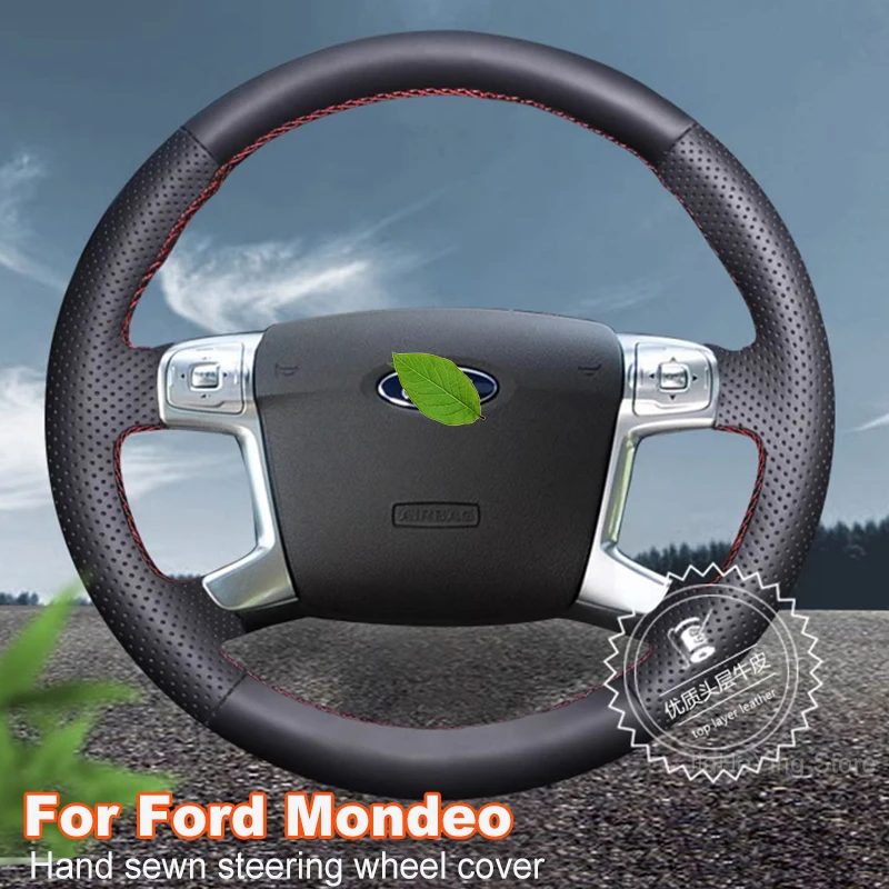 Hand Stitching Non-slip Genuine Leather Car Steering Wheel Cover For Ford Mondeo / Focus Edge KUGA Fiesta Auto Accessories