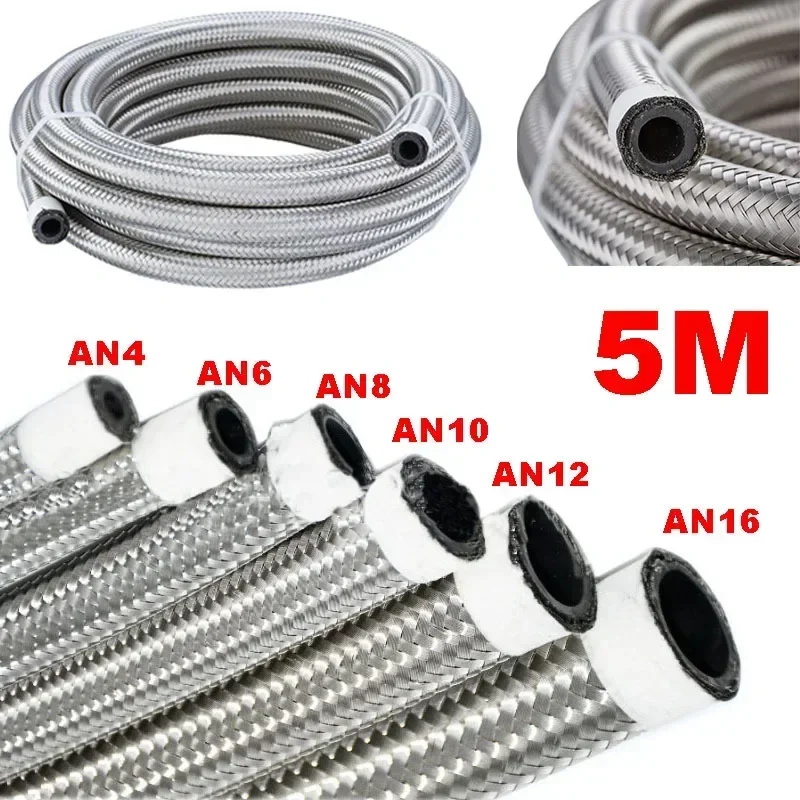 16FT AN4 AN6 AN8 AN10 AN12 Universal Car Fuel Hose Oil Gas Cooler Hose Line Pipe Tube Stainless Steel Braided Inside CPE Rubber