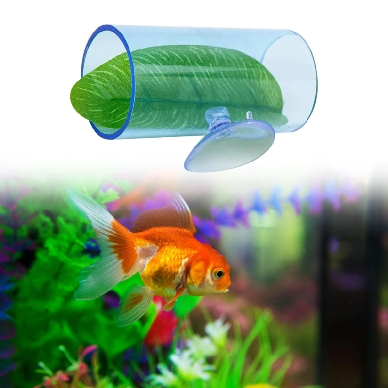 D0AD 2Pack Acrylic Betta Fish Tube Tunnel with Leaf Pad Natural Habitat Simulation Spawning Grounds Suction Cup Leaf Pad Bed