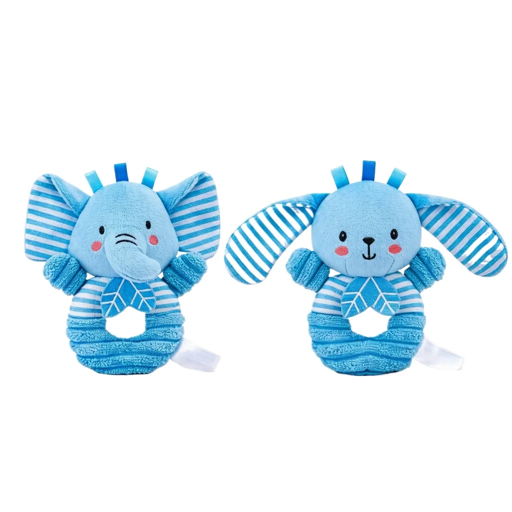 

2Pcs Fresh Blue Soft Baby Rattles, cute plush soothing dolls, comfy grip ring toys suitable for babies aged 0-1 year old