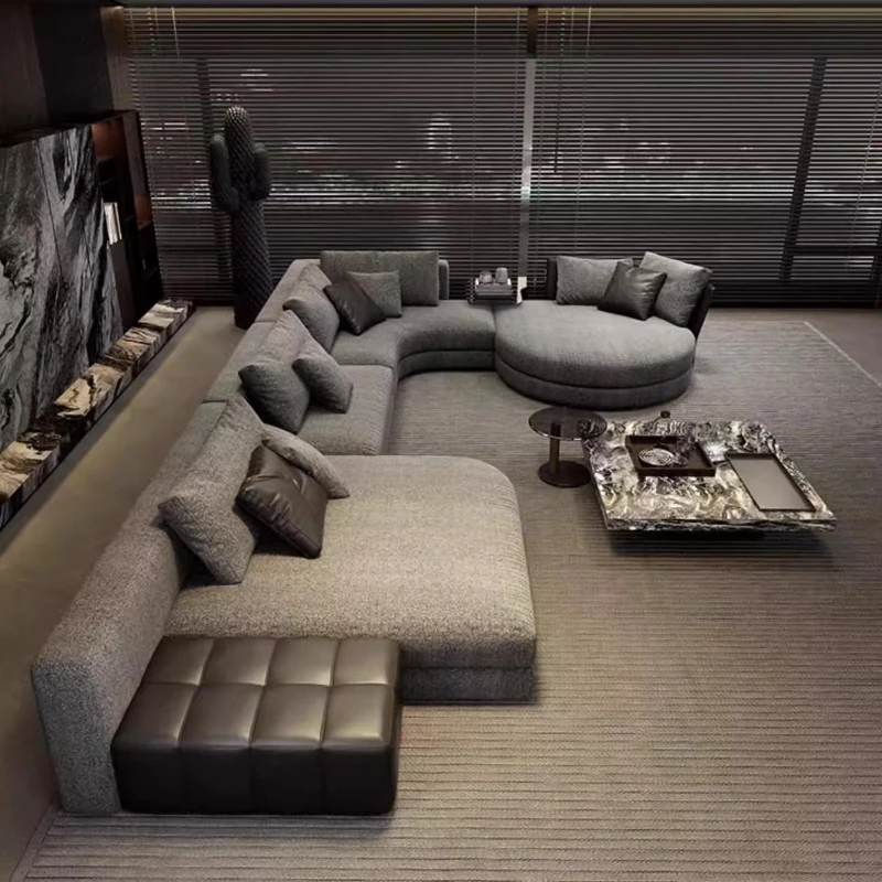 Italian minimalist oasis sofa, large flat-rise villa mansion