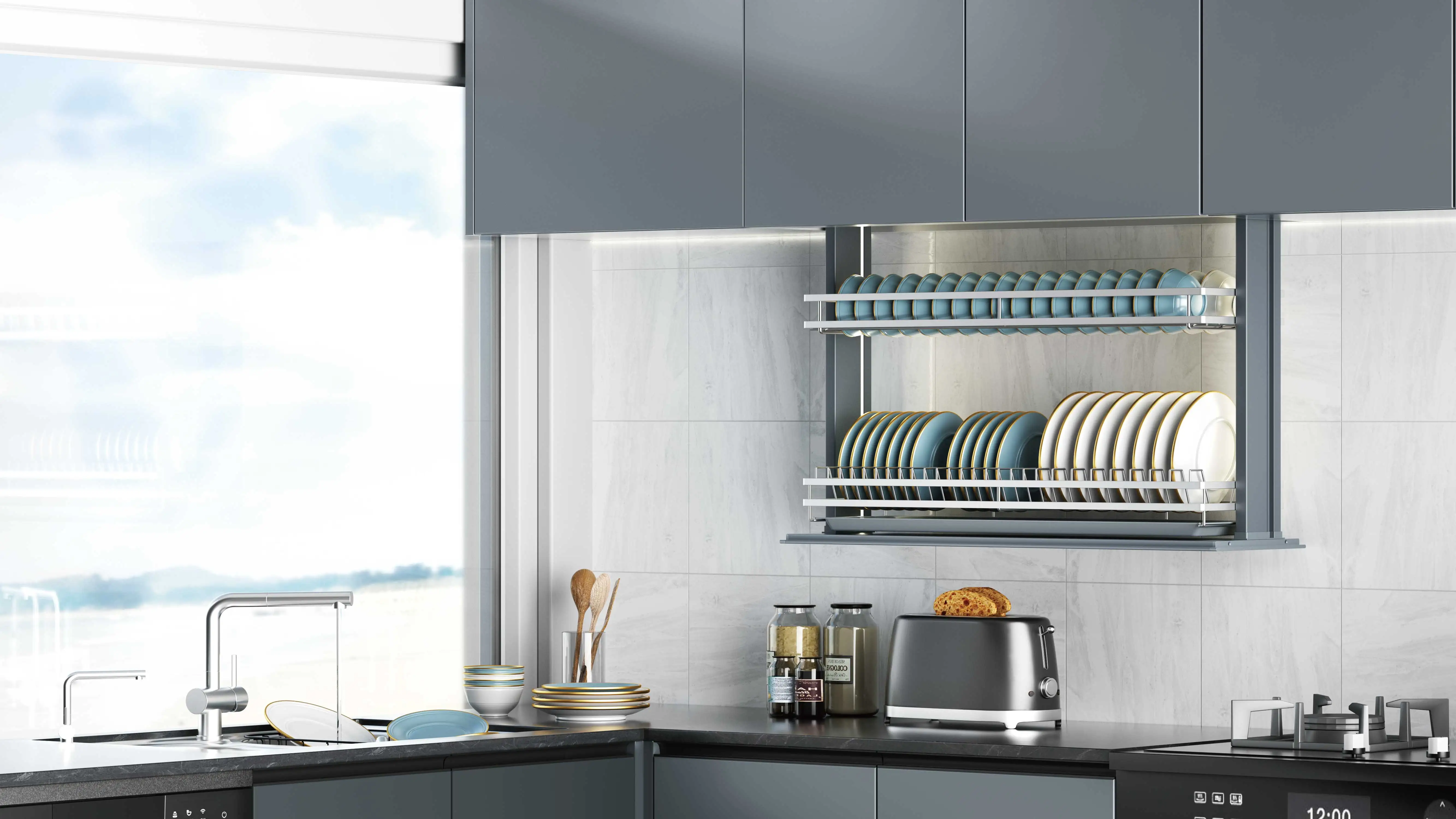 الذكية بهار بمحركات اكسسوارات المطبخ خزانة رفع سلة ذكي تخزين الرف المطبخ سلة قابلة للسحب مصعد #3