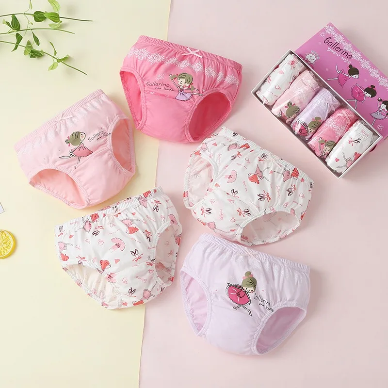 5-Piece Girls Panties Cotton Washable Children Underwear Briefs Cartoon Princess Pattern Comfy and Cozy Kids Triangle Underpants