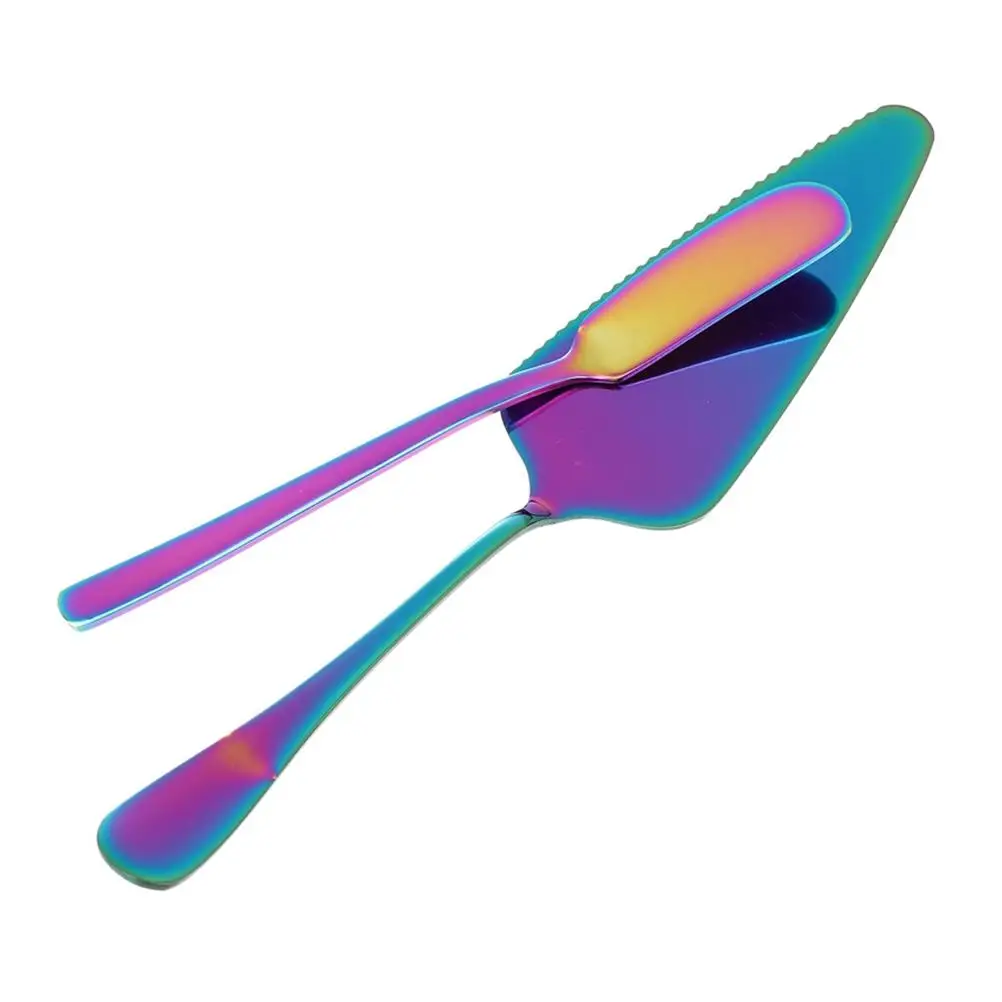

2Pcs Colored Cake Spatula Stainless Steel Long Handle Serrated Edge Pizza Server Baking Tool Cream Spatula Butter Scraper