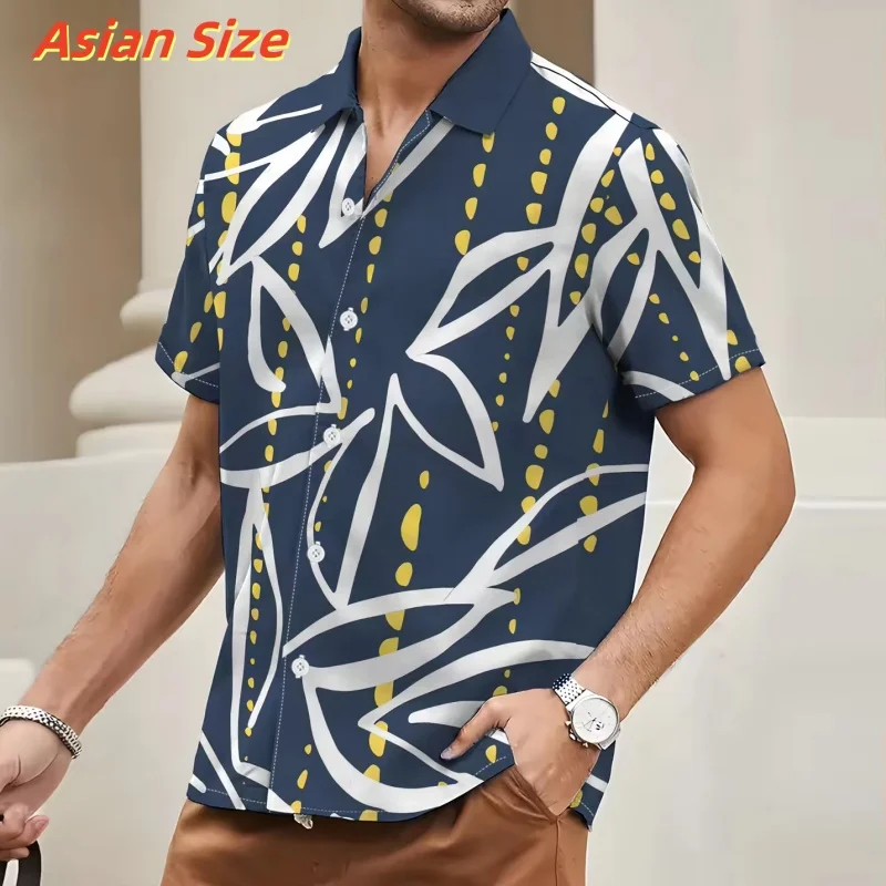 Flower Geometry Pattern Hawaiian Shirt For Men Colorful Stripes 3D Printed Short Sleeves Summer Aloha Shirts Lapel Blouses Tops