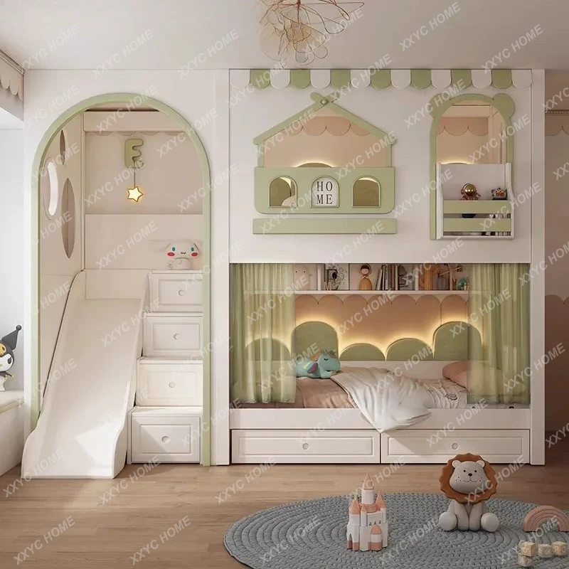 MY Children's high guardrail has the same width as the upper and lower bunk beds, two-story small apartment for adults, upper