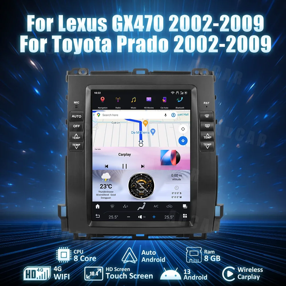 AuCar T-Style Car Stereo Android 13.0 Head Unit Car DVD Player Car Radio For Lexus GX470 / Toyota Prado 2002-2009 10.4 Inch