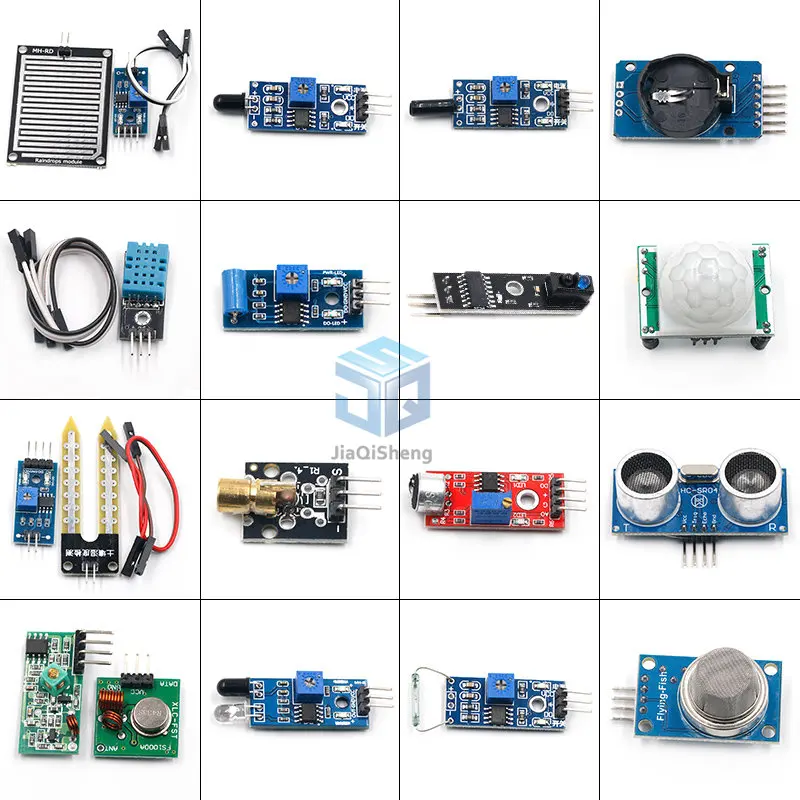 16pcs/lot  pi 2 3 the sensor module package HC-SR04 501 DHT11 DS3231 KY-008 Sound Rain Soil sensor for arduino kit