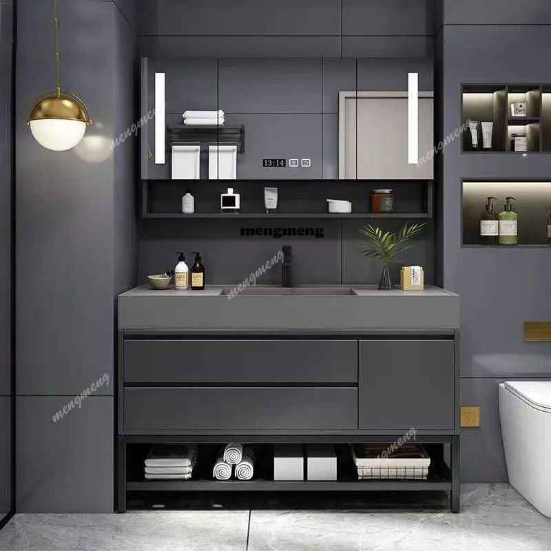 Rock integrated basin, smart bathroom cabinet, combined bathroom, washbasin, face wash basin, rock slab mirror cabinet.
