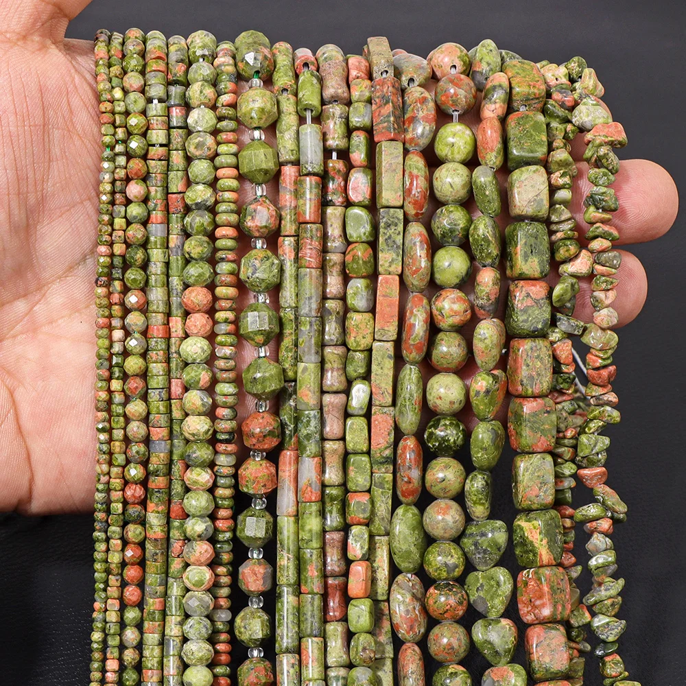 100% Natural Unakite Stone Bead Faceted Round Cube Heart Shape Loose Spacer Beads For DIY Fashion Jewelry Bracelet Necklace