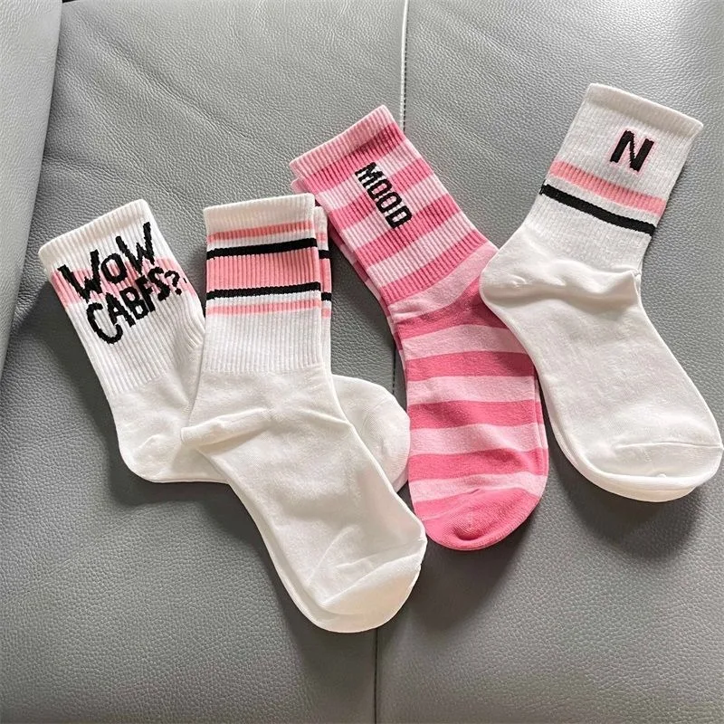 Socks female long tube Instagram trendy and versatile high aesthetic value Forest series middle tube student white letter female