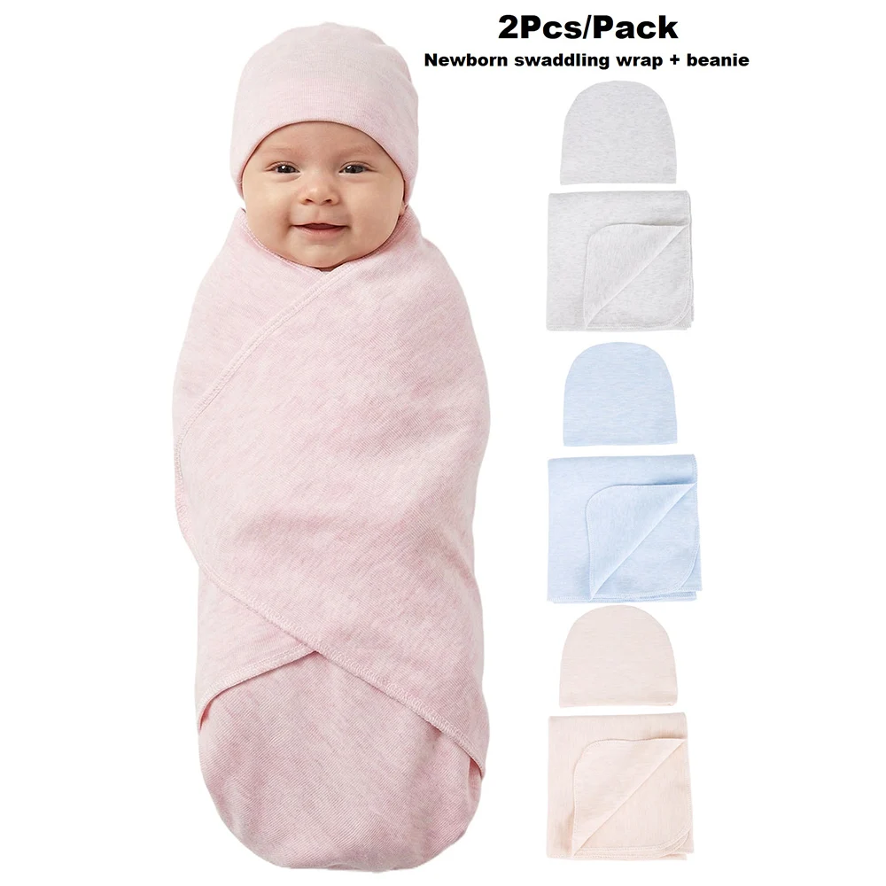 

Baby Swaddle Blanket and Hat Newborn Single-layer Thermal Sleep Swaddle 0-6 Months Baby Wrap Hat Newborn Swaddle Blanket