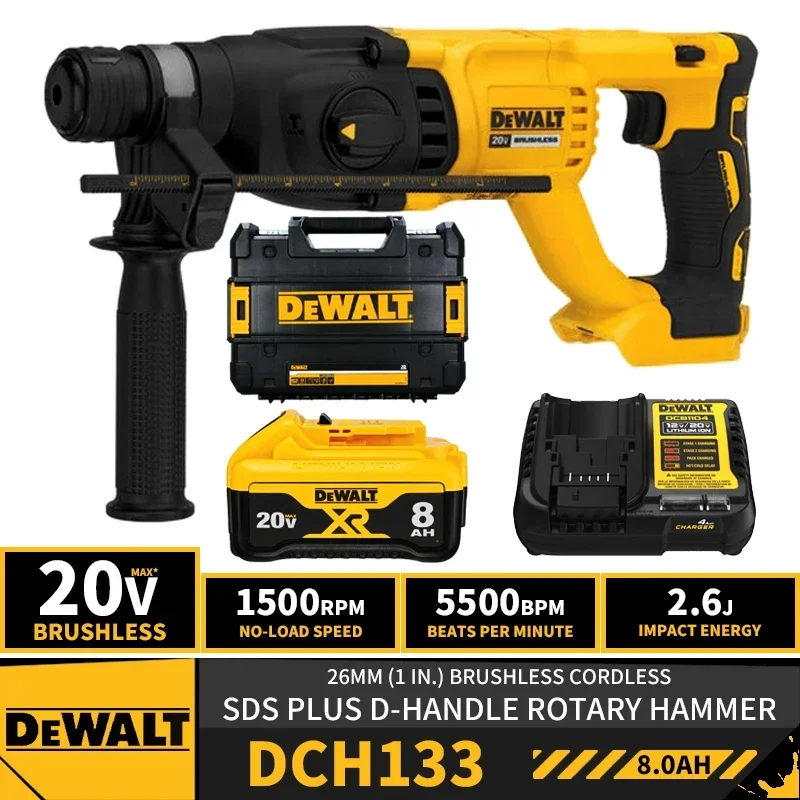 DEWALT DCH133 Kit 26MM 1in Brushless Cordless SDS PLUS D-Handle Rotary Hammer 20V Lithium Hammer Drill With Battery Charger