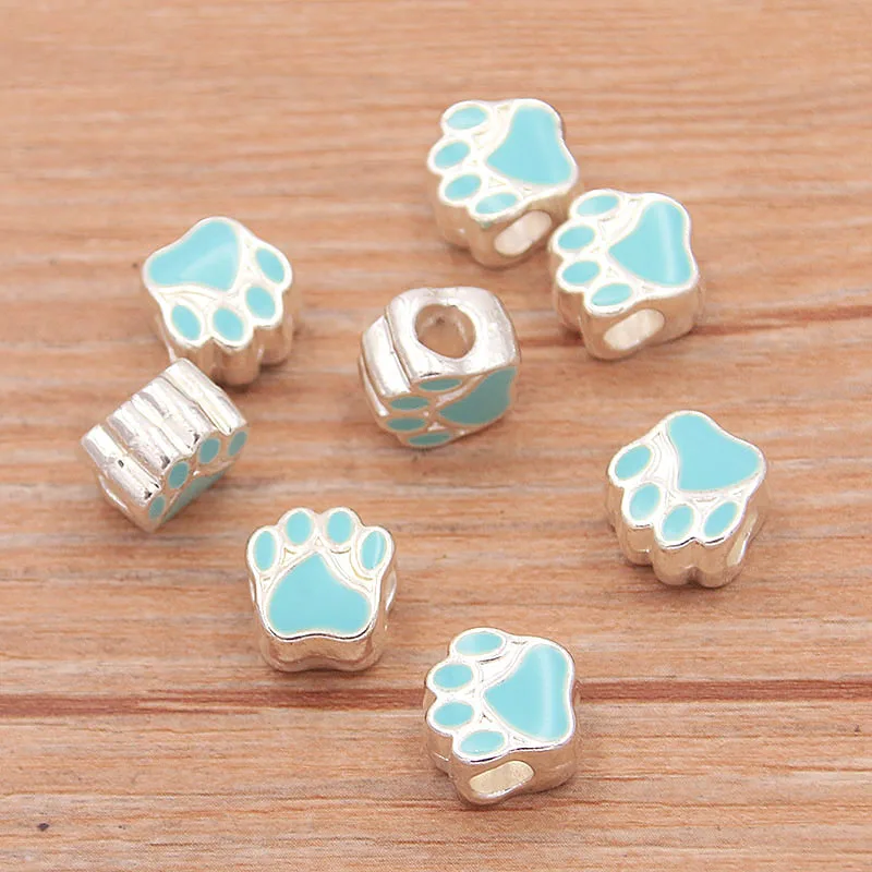 10Pcs 10*10mm 10 Color Alloy Metal Drop Oil Two-Sided Dog Paw Animal Macroporous Beads For DIY Bracelet Necklace Jewelry Making