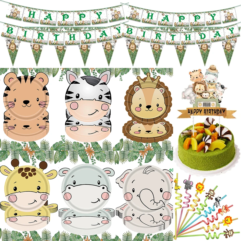 Jungle Safari Birthday Decoration Jungle Animals 1st Birthday Gifts Decoration Wild One Birthday Tableware Baby Shower Decor