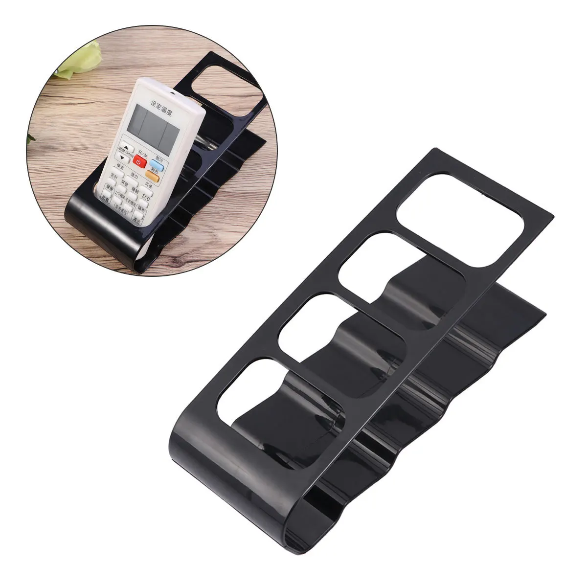 Remote Control Organizer Compact 4 Grid Storage Rack For Dvd Vcr Remotes With Anti-Slip Base Holder Black