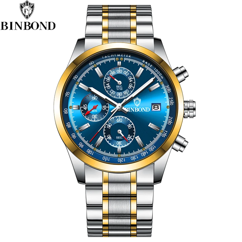 

BINBOND B6022 Senior Luxury Men Quartz Watch Automatic Date Wristwatch Waterproof Luminous Sport Chronograph Business Men Watch