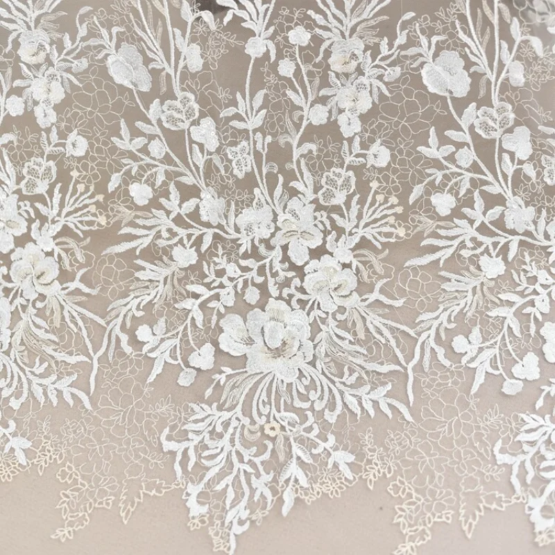 

Flower Embroidery Lace Mesh Fabric for DIY Sewing Handmade Wedding Dress Decorative Accessories Clothing Fashion Material Cloth