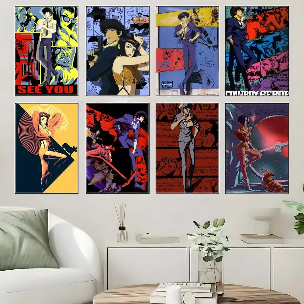 Jazz Sci-Fi Anime C-Cowboy Bebop Poster  Self-adhesive Art Waterproof Paper Sticker Coffee House Bar Room Wall Decor