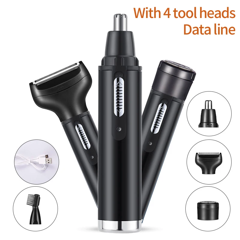 Electric Nose Ear Hair Trimmer for Men Painless Rechargeable Eyebrows Beard 4 in 1 Hair Clipper Shaver
