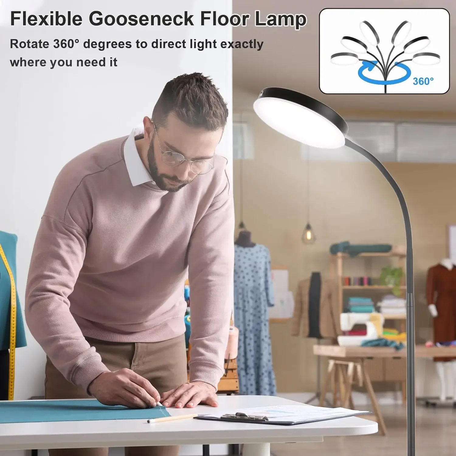 Imagem -04 - Led Standing Floor Lamp com Gooseneck Ajustável Lâmpadas Altas Brilhantes Níveis de Brilho Temperaturas de Cor Standard Room Decor