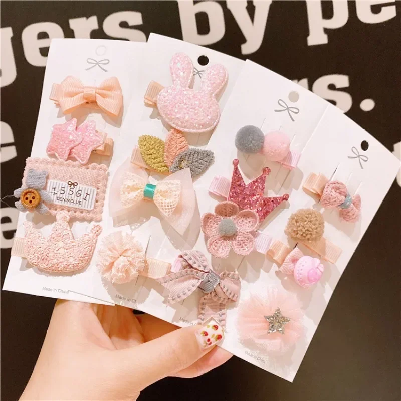 New Baby Hair Accessories Bangs Clip Girls Hair Clip Korean Pink Cardstock Set Children's Hair Clip Cute and Sweet