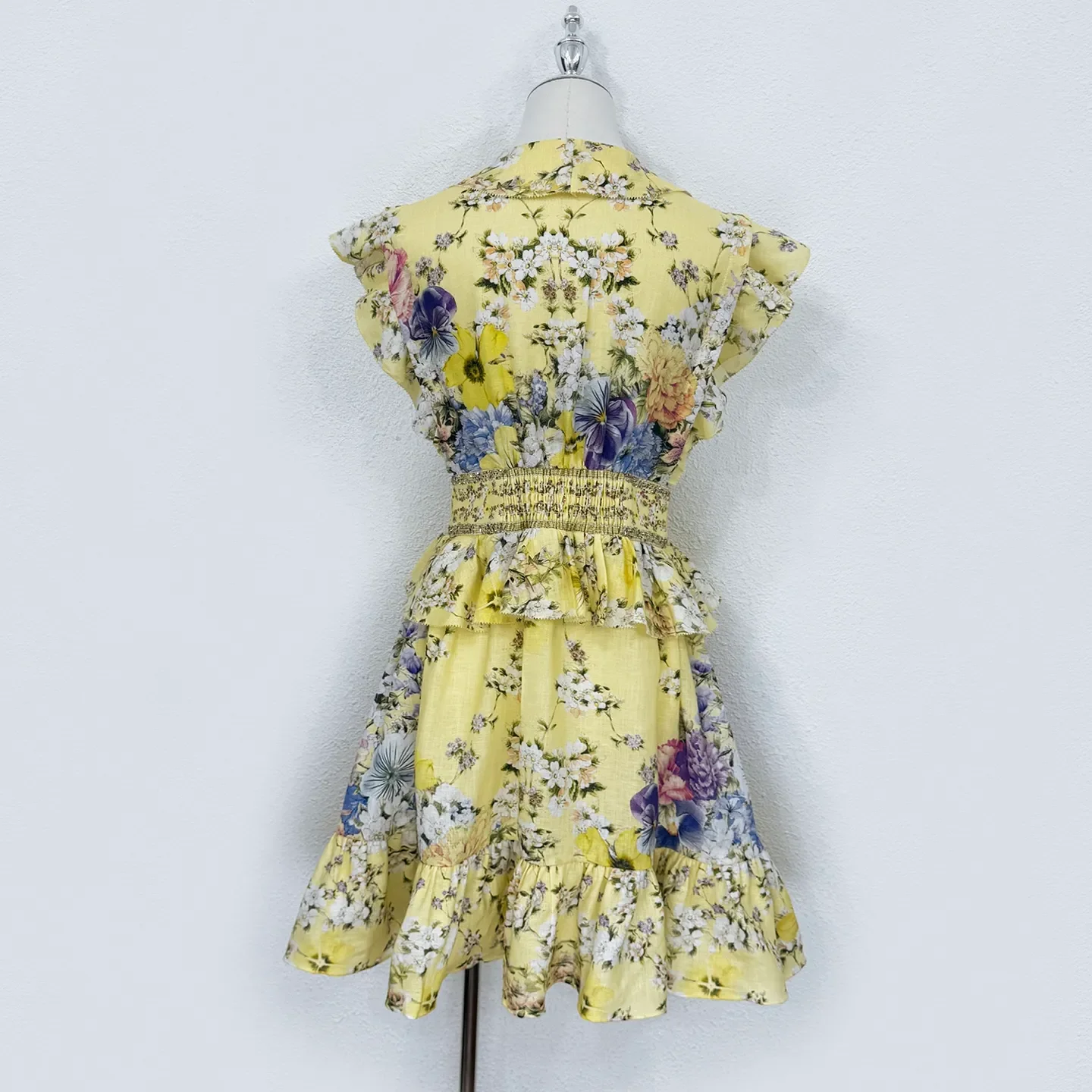 2025年 高品質 高級リネン プリント柄 ショート丈 花柄プリント リネンボイル ミニドレス