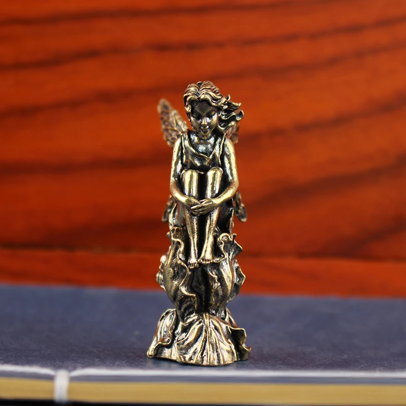 Retro Copper  Of Love Cupid Statue Small Ornaments Brass Angel Figurines Home Decor Accessories