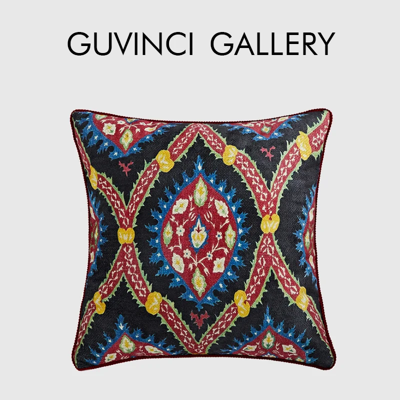 GUVINCI Destiny Multicolor Luxury Throw Pillow Covers Sapphire Retro Nouveau Sofa Cushion Case 45x45cm Moroccan Style Home Decor