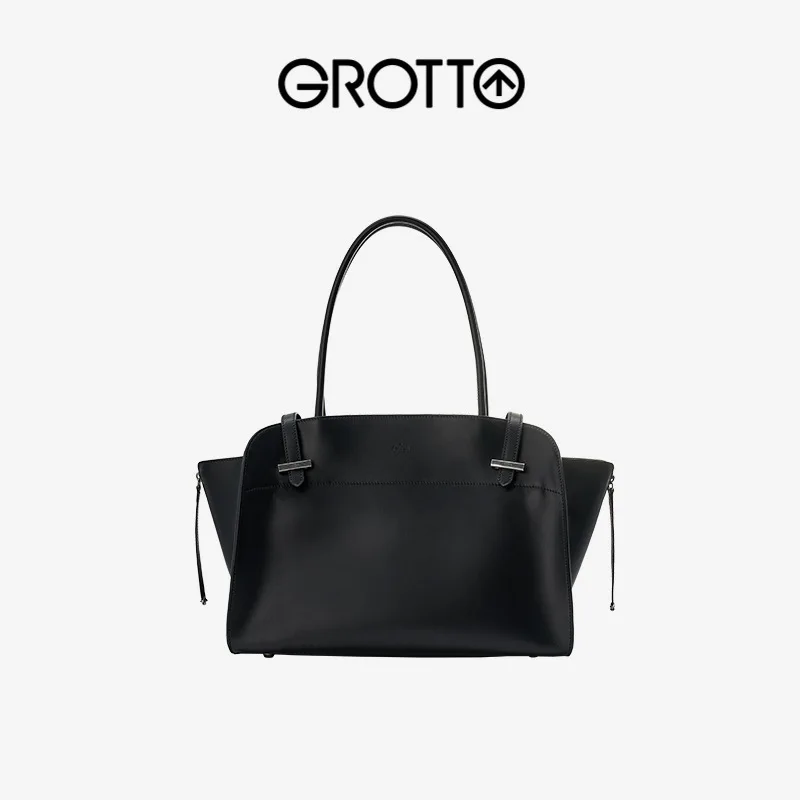 

GROTTO New Lotus Bag Large Capacity Cowhide Tote Bag Commuter Briefcase Handbag Shoulder Bag