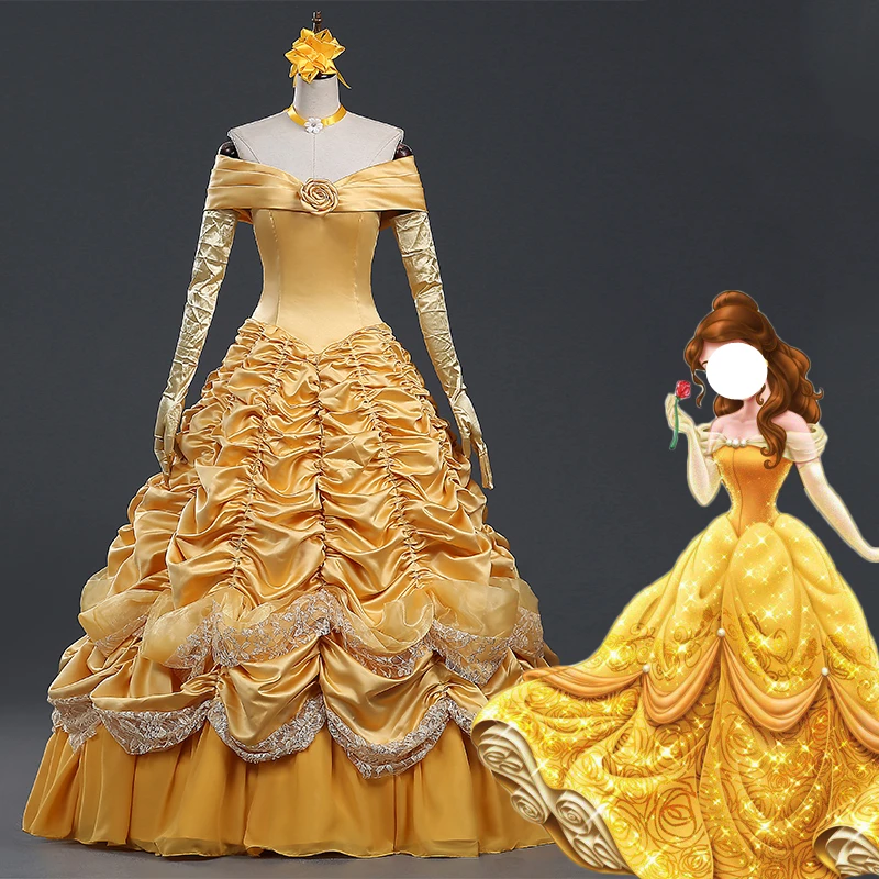 New Belle Princess Cosplay Costume Bell Princess Dress abito giallo mantello per scegliere la bellezza per la festa di gioco su misura