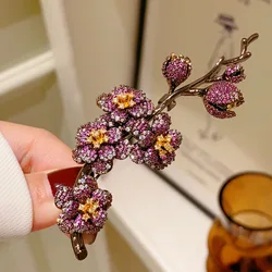 Vintage Full Cubic Zirconia Plum Brooch for Women and Men High Quality Exquisite Corsage Suit Dress Accessories Pin Holiday Gift