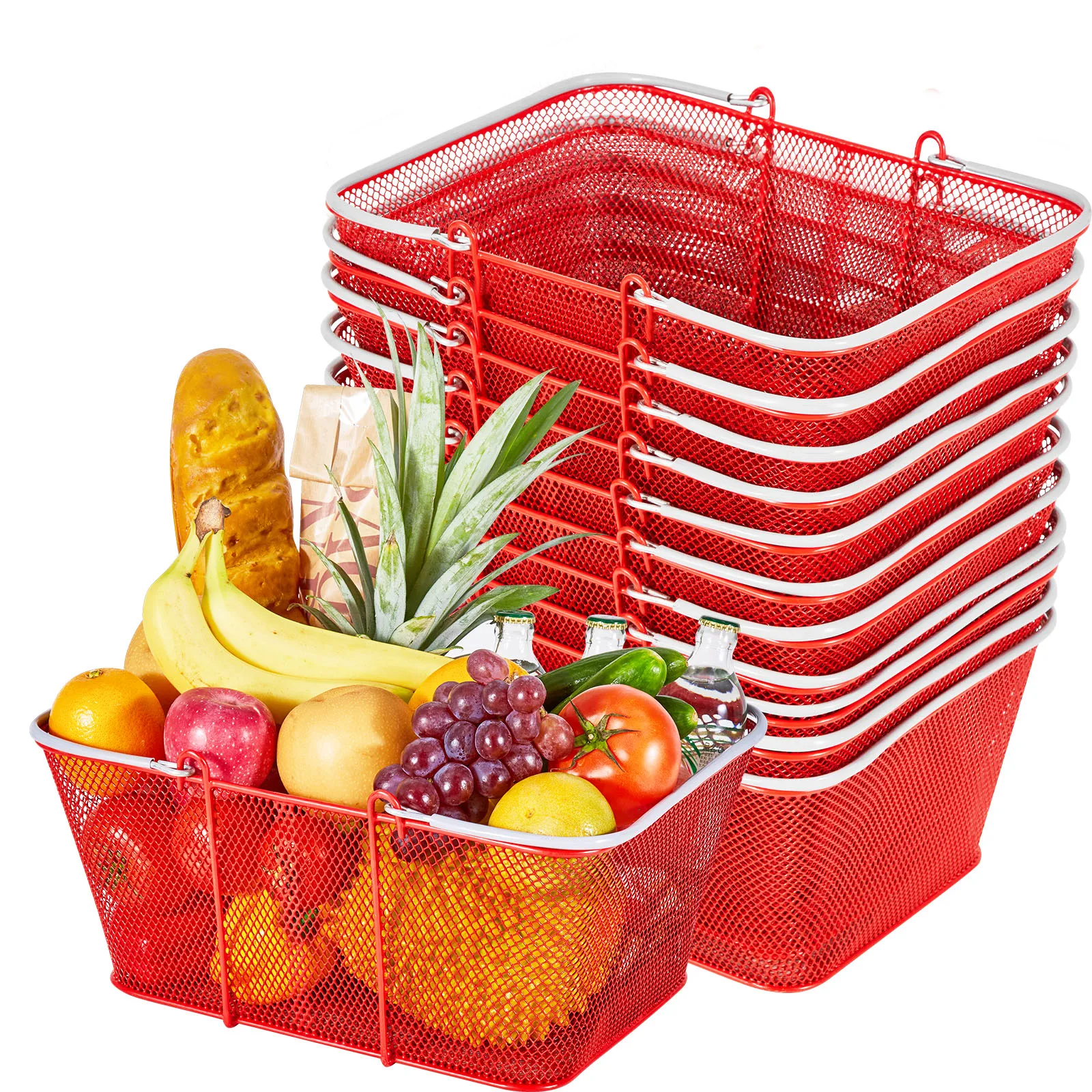SucceBuy 12 paniers de courses portables de 22 L, empilables, en métal, avec poignées, pour les courses, les supermarchés et la maison