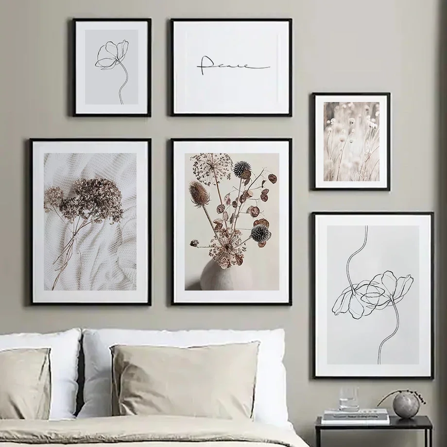 Boho White Big Flower Line Drewing Poster Print Botanical Wall Art Canvas Painting Wall Pictures For Living Room Home Decoration