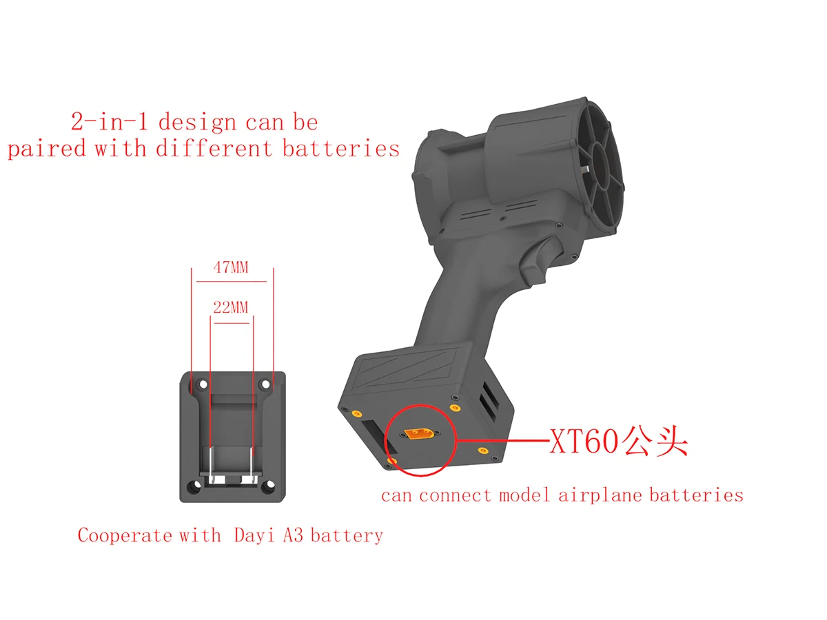 QX-FMLU Turbo Jet Fan 1500g Thrust Car Washer 64mm Brushless Motor Jet Blower Rechargeable for Dewalt/Makita/DayiA3 18/24V Batte