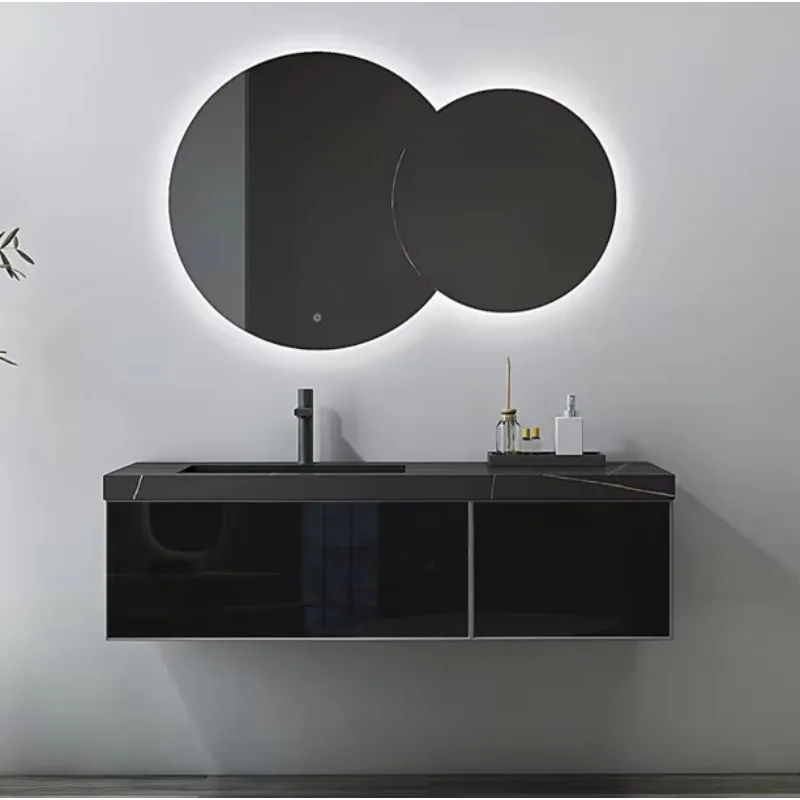 

Single basin wall-mounted black painted wooden bathroom vanity cabinet