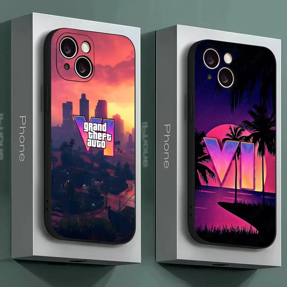 G-GTA 6 G-Grand Theft A- Auto Phone Case Black Silicone Matte Phone Case For Iphone 17 Air 16 15 14 13 12 Pro Max TPU Soft Case