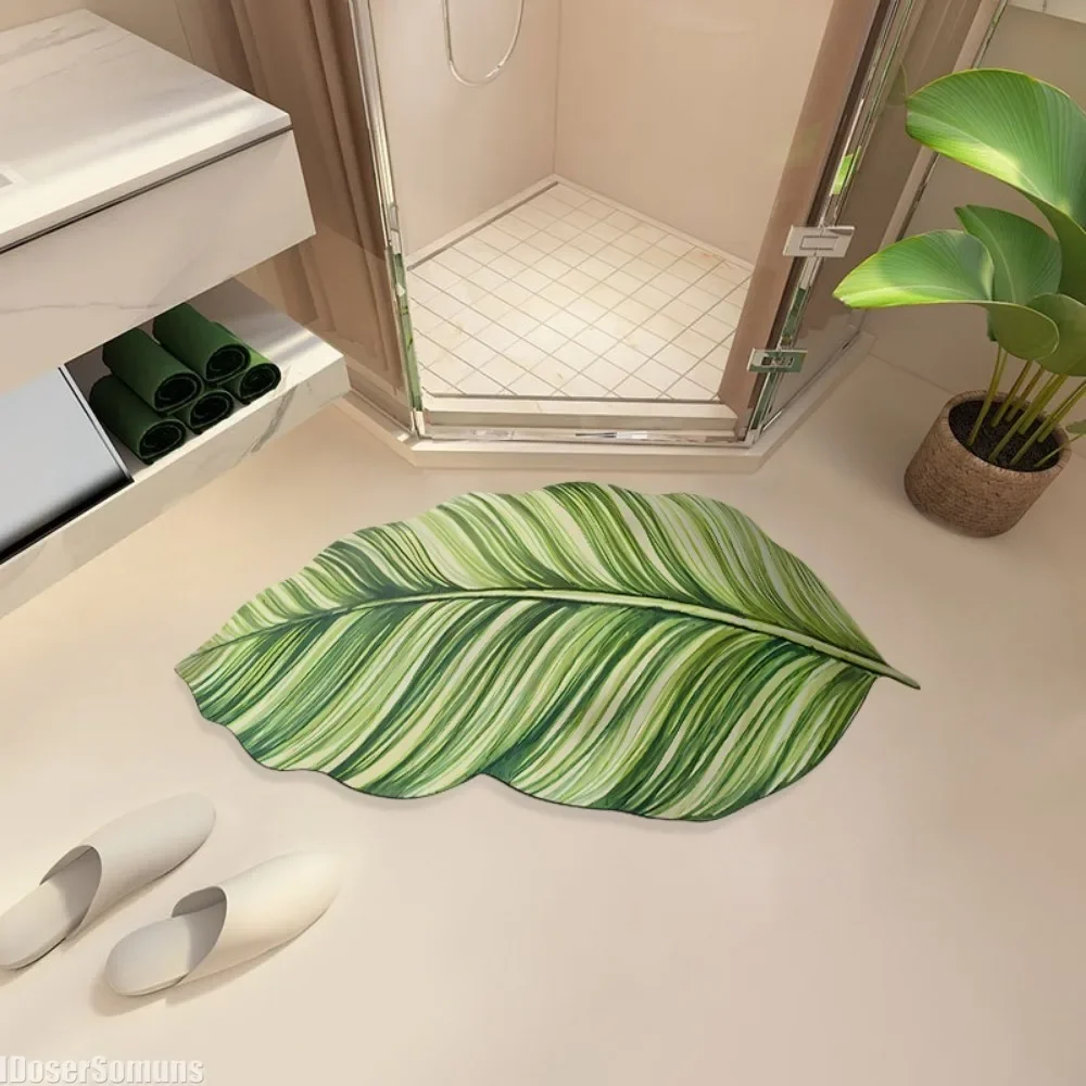 Green Plant Green Leaves Bathroom Floor Non-Slip Bath Mat Bathroom Absorbent Floor Mat Household Irregular Door Mat Area Rug