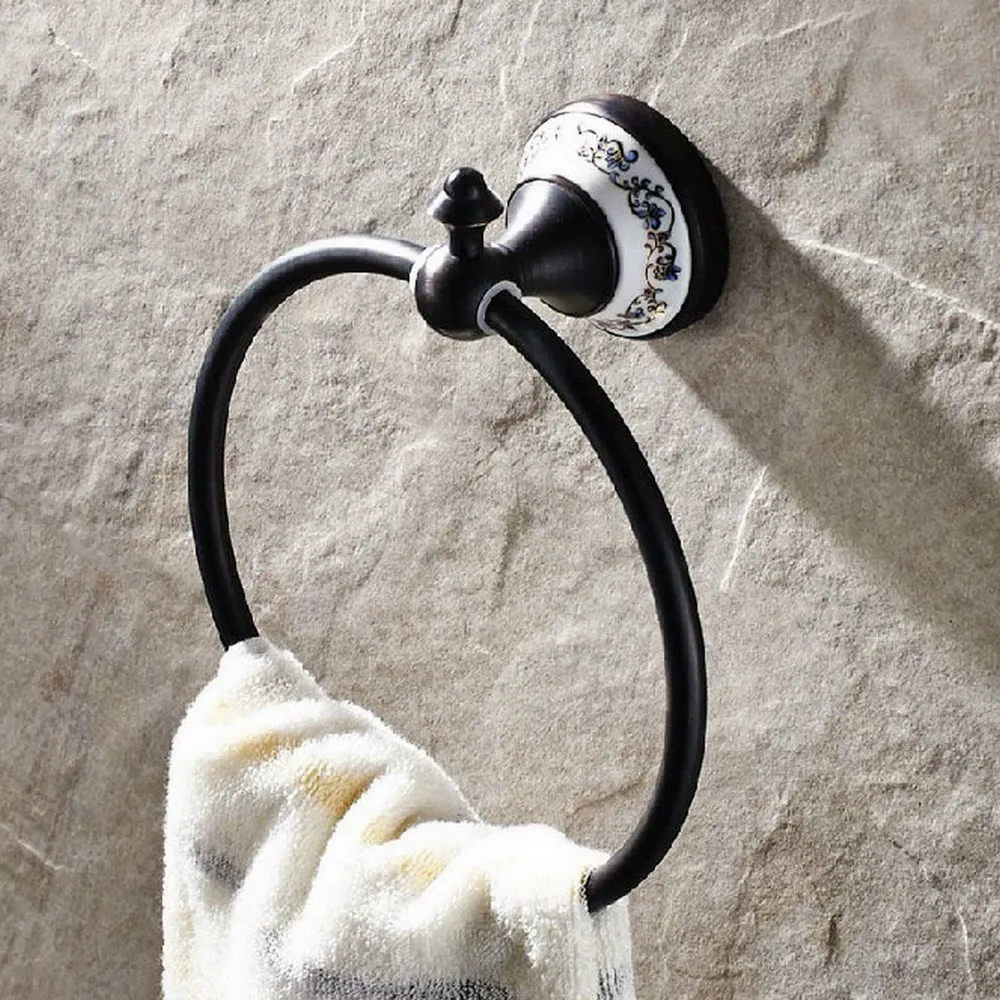 

Black Brass Wall Mounted Bathroom Towel Ring Rack Holder Bathroom Accessory aba061