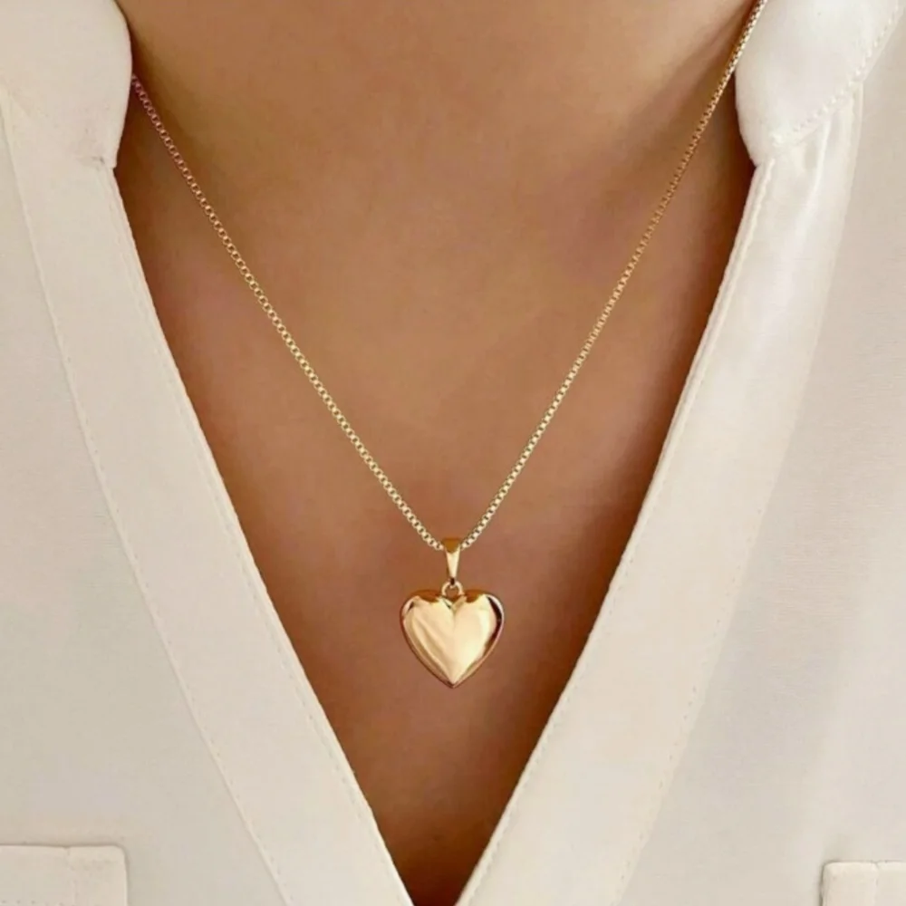 Glossy Gold Plated Metal Love Heart Dangle Earrings Necklace Jewelry Set for Women Simple Dainty Daily Wear Outfit Accessories image 4