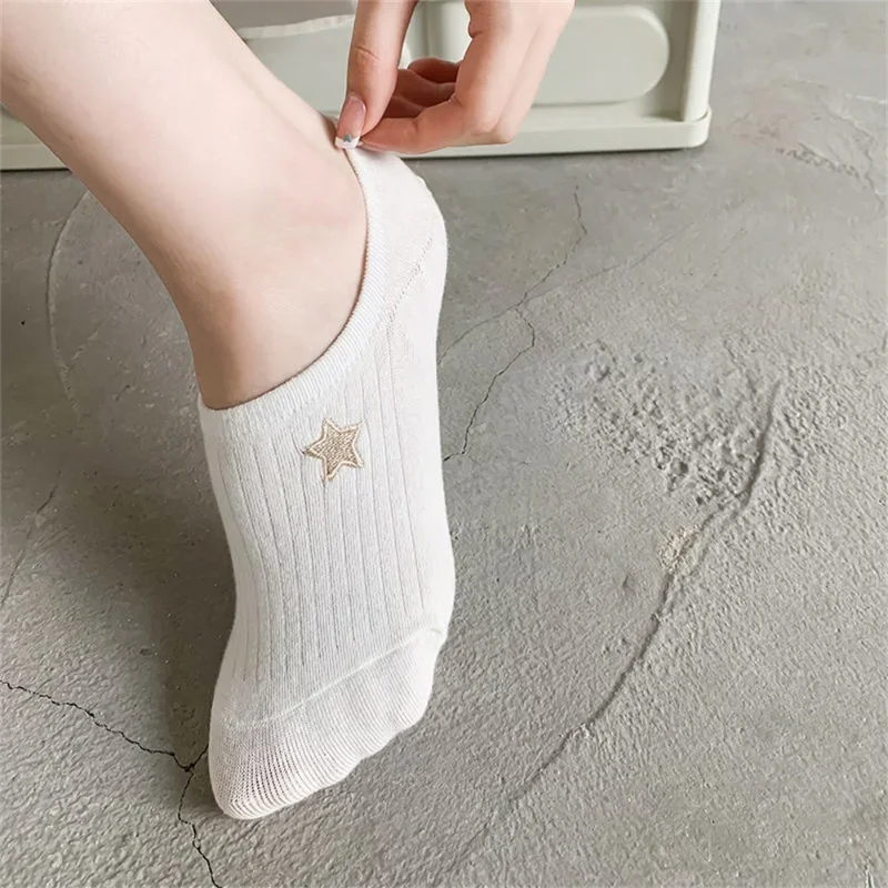 10Pairs Toe Socks Women\'s Cotton Ankle Stockings Summer Breathable Versatile White Socks Cute Cartoon Pattern Happy Ankle Sock