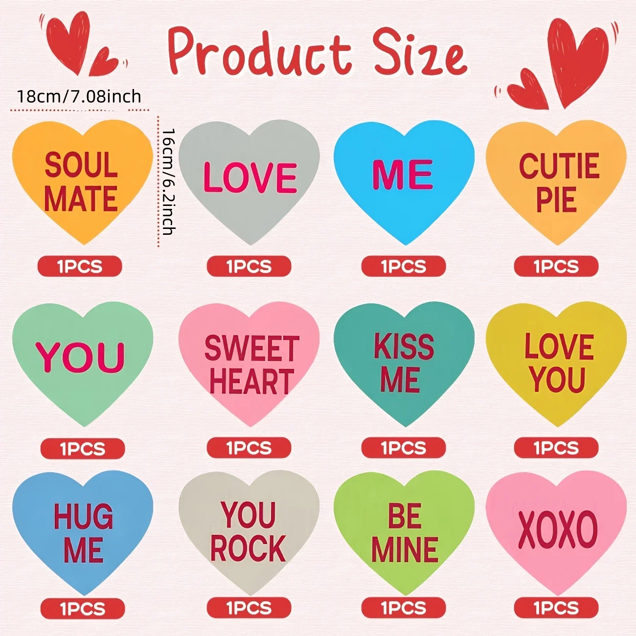 Pack of 12 Valentines Conversation Hearts Decorations Heart Garland, Valentines Day Decorations Conversation Hearts Garland
