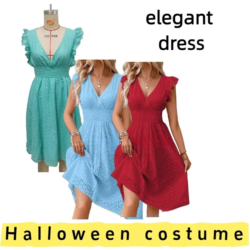 

European American Women's Ruffled Sleeve Elegant Dress for Evening Parties Weekend Gatherings Formal Events Casual Outings