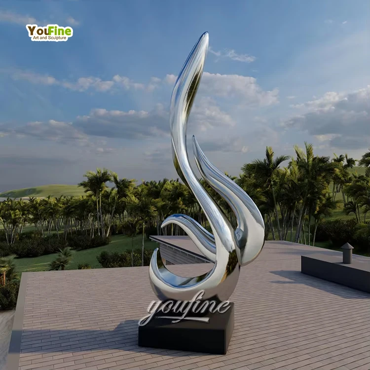 YOUFINE Custom Polished Metal Crafts City Garden Landscape Large Outdoor Stainless Steel Mirror Ribbon Sculpture