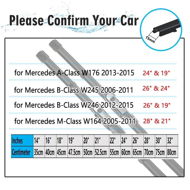 For Mercedes Benz A B M V CLA GLA GL Class Vito Viano Car Accessories W176 W245 W246 W164 W639 X156 X164 AMG Car Wipers Blades